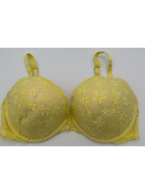 Victoria's Secret Dream Angels Push-Up Bra Yellow Lace Padded Underwire 36DD